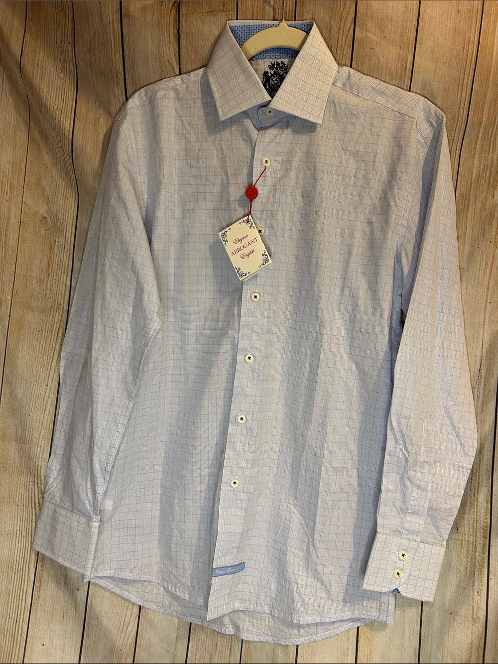 English Laundry Light Blue Grid Dress Shirt